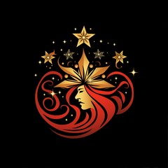AI generated illustration of a young woman with a red hait and stars adorning her head