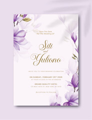 single sided wedding invitation design template with flower watercolor