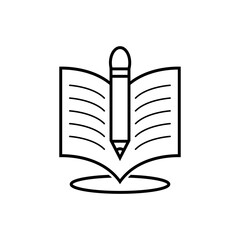 Book and pencil line icon. High quality outline symbol for web design or mobile app. Black outline pictogram on white background.