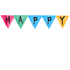 decorative triangle flags with wording HAPPY