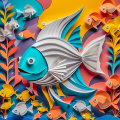 fish made of paper on the abstract background.