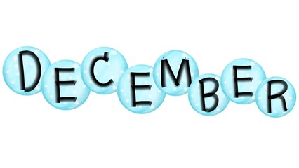 The blue Christmas ball has the word DECEMBER on it