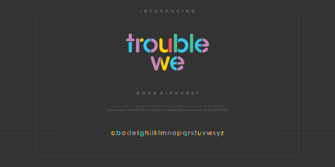 Trouble We minimal abstract alphabet fonts. Typography technology, electronic, movie, digital, music, future, logo creative font. vector illustration - obrazy, fototapety, plakaty