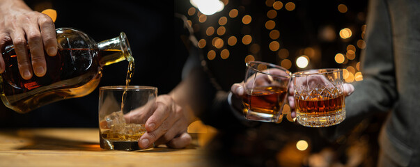 Barman pouring whiskey whiskey glass beautiful night