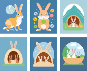 Rabbit Illustrator Vector, Cartoon of The Life Of A Rabbit Family In A Burrow, Highlighting Their Daily Routines, Challenges, And Interactions