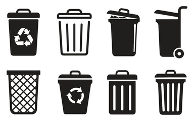 trash can icon, set of recycling bins 