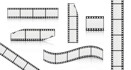 Film tape strips in flat front side. Isolated. Cinema concept. 3d realistic vector.