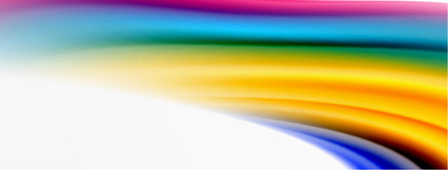 Fototapeta premium Rainbow color silk blurred wavy line background on white, luxuriously vibrant visually captivating backdrop. Stunning blend of colors reminiscent of rainbow, silky and gracefully blurred wavy pattern