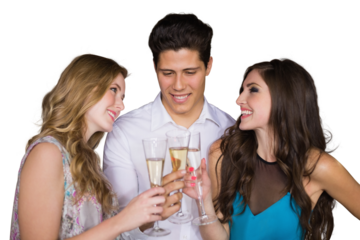Digital png photo of caucasian male and female colleagues with drinks on transparent background