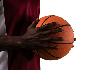 Digital png photo of african american male basketball player with ball on transparent background