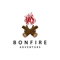 Campfire Logo, Bonfire Vector, Adventure Design Retro Vintage Illustration Simple Camping Wood Fire