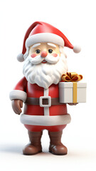 cute santa claus and gift box 3d rendering style, merry christmas background