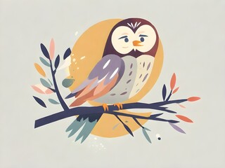 Obraz premium owl on branch with colorful pastel 