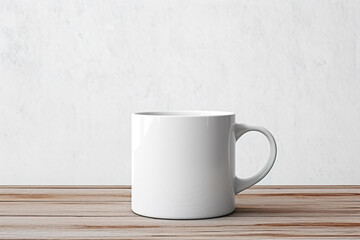 Obraz na płótnie Canvas a white coffee mug sitting on a wooden table