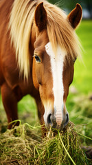 Naklejka na ściany i meble a horse eating grass in a field