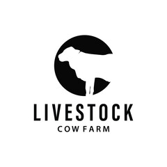 Cow Logo, Simple Cattle Farm Design, Livestock Silhouette, Vector Badge For Business Brand