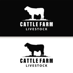 Cow Logo, Simple Cattle Farm Design, Livestock Silhouette, Vector Badge For Business Brand