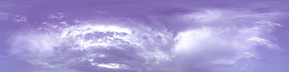Lavender or lilac color sky panorama with Cirrus clouds. Seamless hdr 360 degree pano in spherical equirectangular format. Sky dome or zenith for 3D visualization, sky replacement for collage