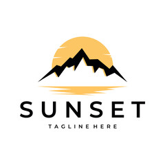 sunset  logo vector  vector symbol illustration design,Sunset view behind the mountain