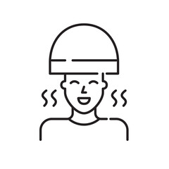 Woman having her hair dried in a retro bonnet. Hair style salon. Pixel perfect, editable stroke icon