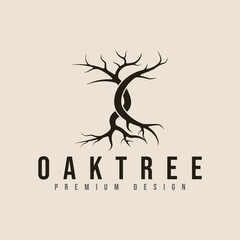 vintage dry oak tree logo vector illustration design. - obrazy, fototapety, plakaty