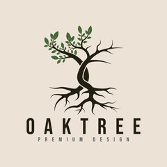 Obraz premium half dry antique oak tree logo vector minimalist illustration design.