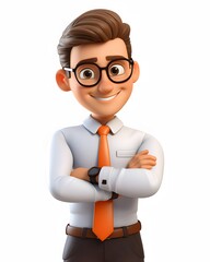  businessman arms crossed 3d cartoon on a white background. 