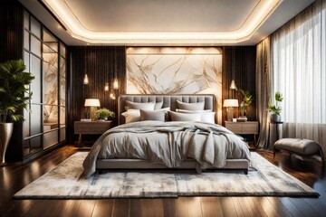 Contemporary Luxury Home Interior with Cozy Bedroom and Comfortable Furniture