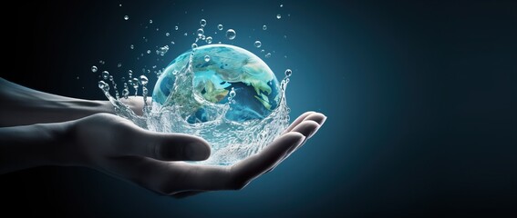 Conceptual Image of World Protection with Water Splash from Hand