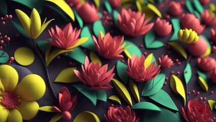 AI generated illustration of abstract floral background with flowers and leaves - creative design