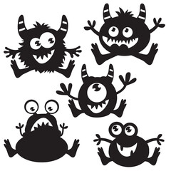 Cute sitting monsters vector cartoon illustration
