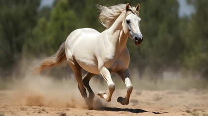 Obraz na płótnie Canvas AI generated illustration of A wild horse running through a desert landscape