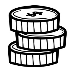 line art stack of coin on white