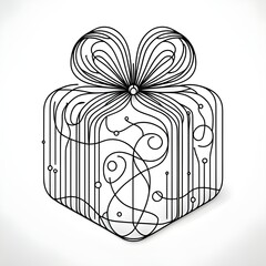Gift box with black lines on white background
