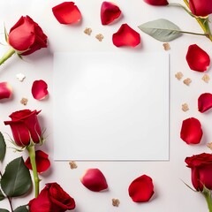 AI generated illustration of a blank paper with copy space in a romantic frame of red roses