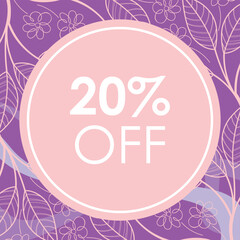 templates 20% with floral and geometric elements. Suitable for social media posts, mobile apps, banners design and webinternet ads. Vector fashion backgrounds illustration