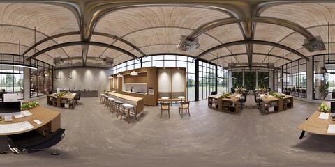 3d illustration spherical 360 vr degrees, a seamless panorama of the room and office. interior...