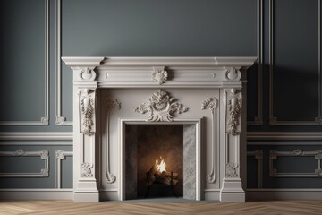 Classic interior with fireplace and classic wall. 3d render illustration.