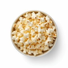 AI generated illustration of A white ceramic bowl filled with freshly-popped popcorn