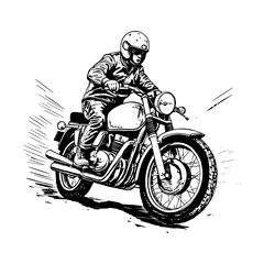 bikers riding a motorcycle skull riding a motorcycle.vector hand drawing,Shirt designs, biker, disk jockey, gentleman, barber and many others	