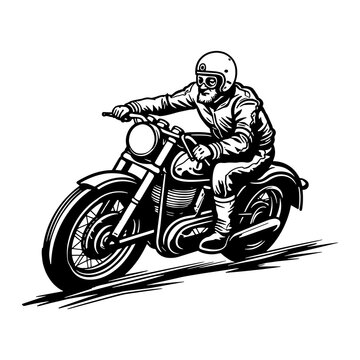 bikers riding a motorcycle skull riding a motorcycle.vector hand drawing,Shirt designs, biker, disk jockey, gentleman, barber and many others	