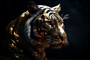 Obraz premium Portrait of a tiger with a black background. 3d rendering
