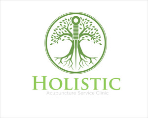 holistic tree logo designs with needle acupuncture logo