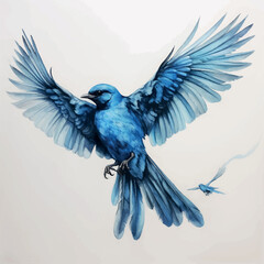 Illustration of drawing of a flying blue bird