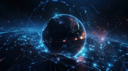 Naklejka na ściany i meble Global network connection and data exchanges over the world. 3D rendering
