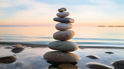 Tuinposter zen stones on the beach © BetterPhoto