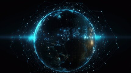 Global network connection over planet earth 3D rendering elements 