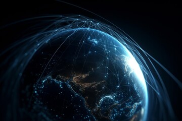 Global network connection covering the earth from all over the world. 3D illustration.