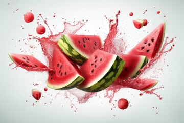 Watermelon splashes isolated on white background. 3D illustration.