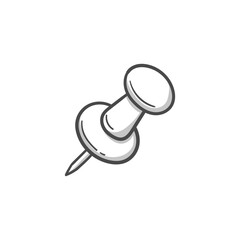 Set of doodles with a stationery pin. Hand drawn vector illustration. Navigation button. Paper fixing needles